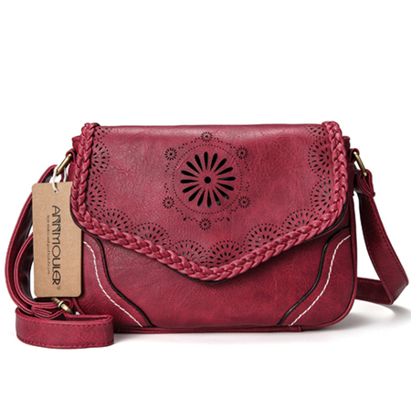 Annmouler Frauen Schulter Tasche Vintage Pu Leder Umhängetasche Aushöhlen Damen Satchel Tasche Braun Retro Handtasche für Mädchen: Blau