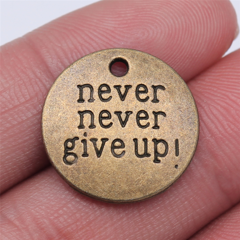 10pcs Round Inspire Nameplate Live Laugh Love Live Your Dream Never Give Up Karma Charms For Jewelry Making Diy Crafts Making: Champagne gold