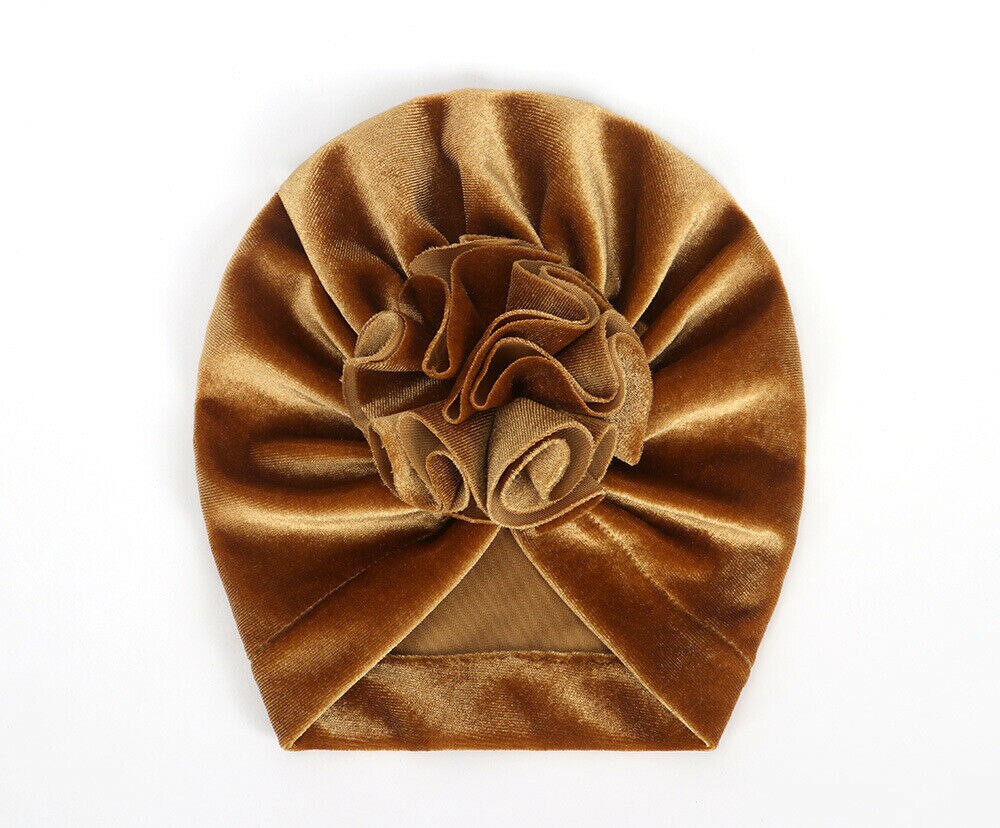 18 farben Kleinkind Baby Mädchen Jungen Hüte Turban Blume Kopf wickeln Kleinkind Mütze Hütte Warme Kappe Stirnband: golden Kaffee