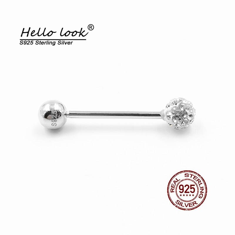 HelloLook – boule de cristal brillant, pour la langue, les ongles, le mamelon, les oreilles, le Cartilage, en argent Sterling 925, clous à lèvres, bijoux pour le corps