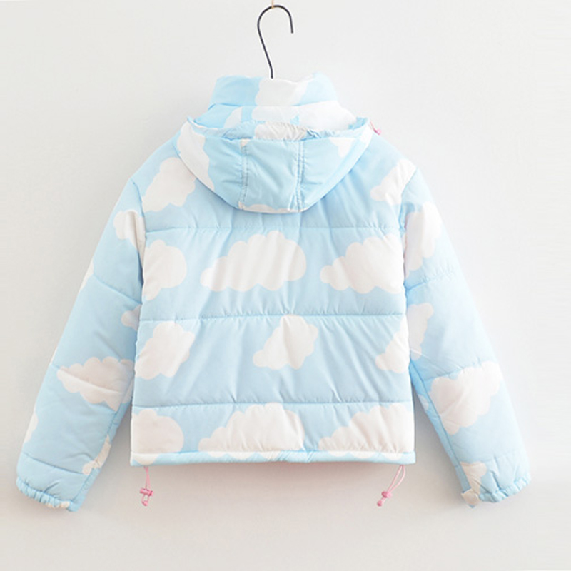 Mignon doux femmes vestes d'hiver à capuche coton rembourré manteaux manteaux épaissir vêtements d'extérieur nuage imprimer Parkas manteau