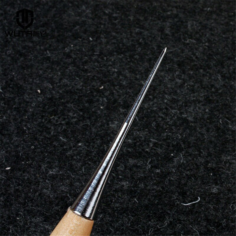 Awl Pinpoint Hole Punching Scratch Tool For Canvas Shoes Repair Threader Stitch Needle Wooden Handle Leather Awl Stitching Tool