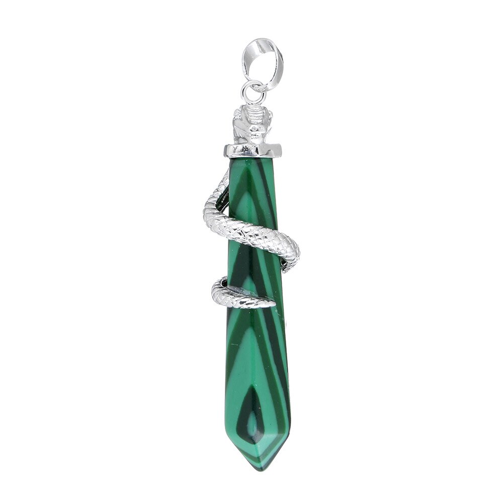 Natural Gem Stones Malachite Quartz Opal Charm Pendants Jewelry Pendulum Silver color Plated Dragon Animal Pendant: malachite