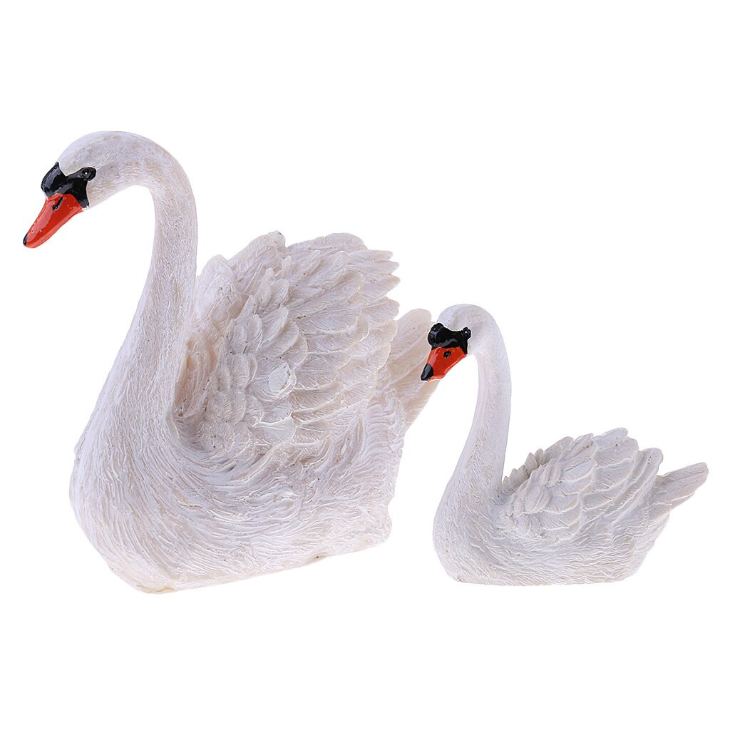 Pair Resin Swan Sculpture for Outdoor Home Garden Ornaments Collectible