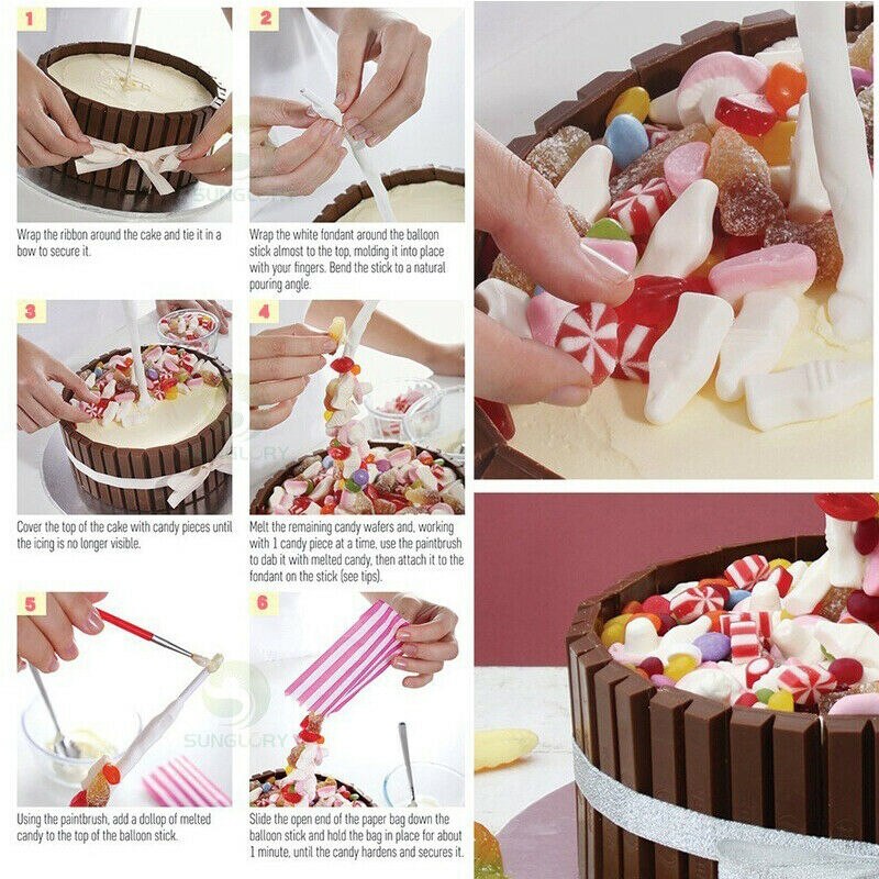 Anti Gravity Cake Pouring Kit, Cake Stand Support Structure Frame, Reusable Cake Decorating Straws for Birthday Wedding