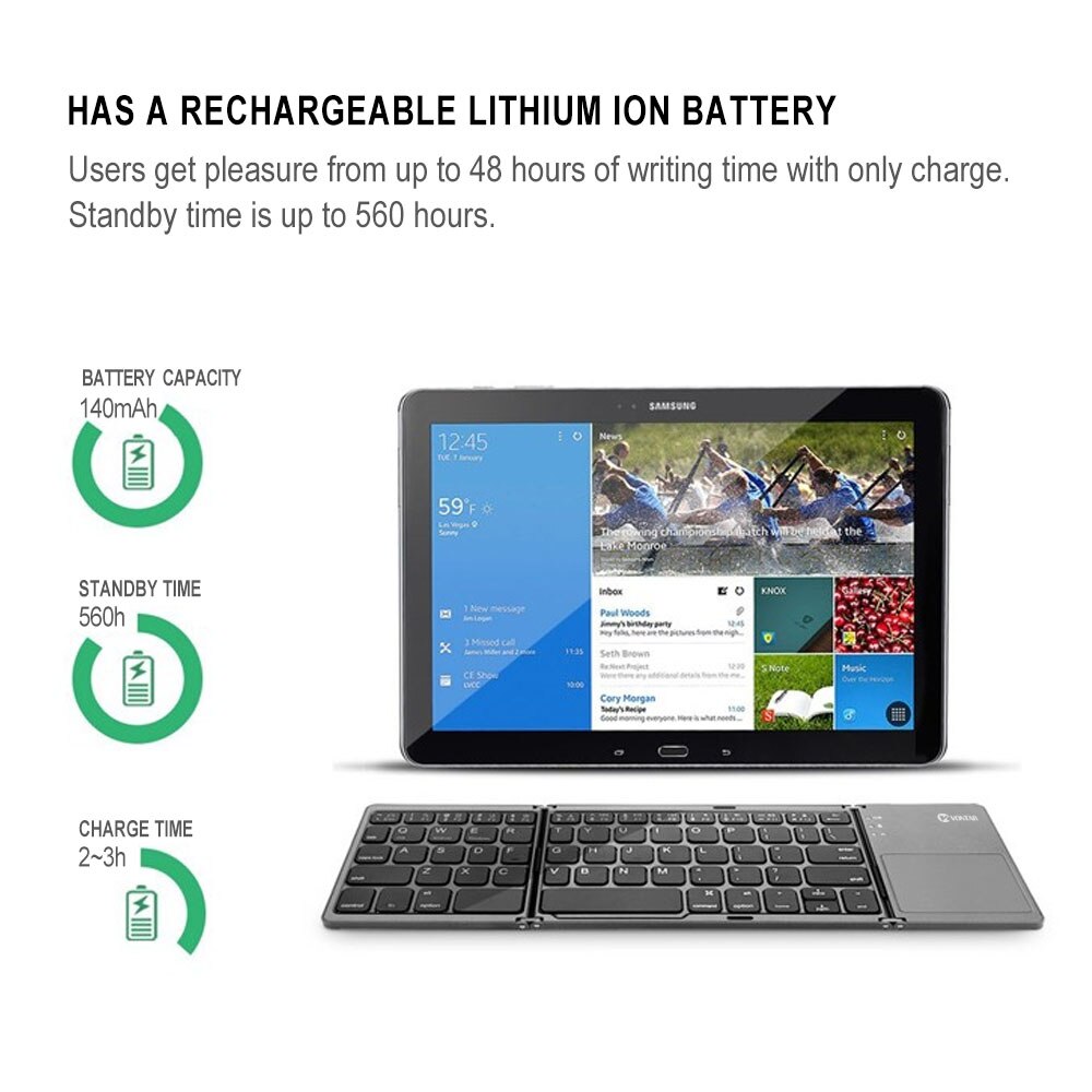 Portable Folding bluetooth Wireless Keyboard B033 Rechargeable Foldable Touchpad Keypad for IOS/Android/Windows ipad Tablet