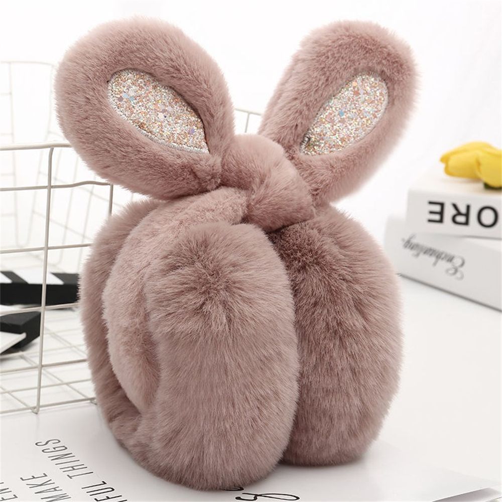 Women Lovely Ear Muffs Ear Warmer Cute Rabbit Ear Winter Headband Sequins Thermal Plush Lovely Ear Muffs: dark pink