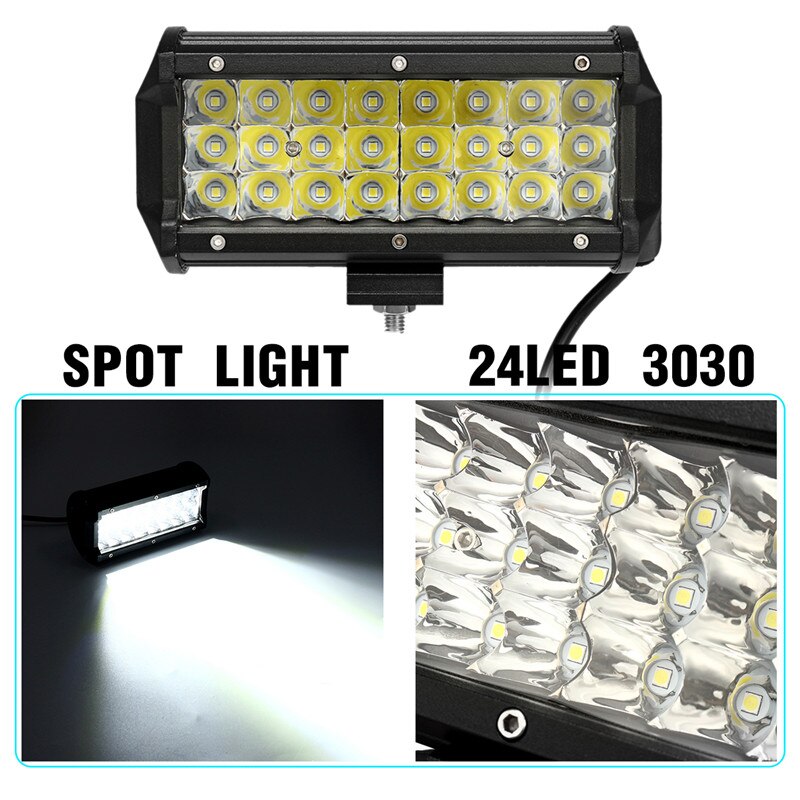 72W LED Work Light Spot Lamp 12V 7 Inch 6000K Super Bright 24 LED Spotlight Lighting