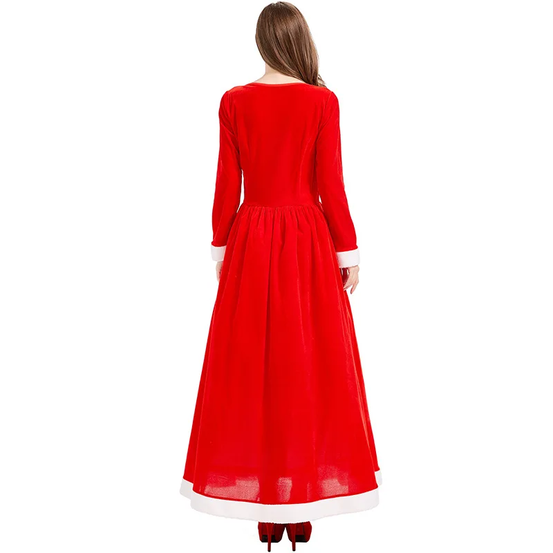 Christmas deluxe party red dress claus stage show performance costume christmas woman cape + long dress christmas season cosplay dress