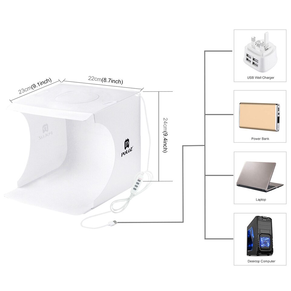 Mini Lightbox Folding Portable Photo Studio Box Photography Softbox with 3 Modes Ring light Adjustable Brightness Light Box