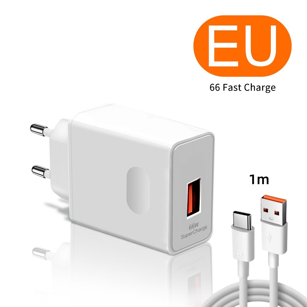 Chargeur Super rapide 66W 6A pour Huawei Mate 40 50 60 P50 P60 Nova 9 10 Honor 90 100 Magic 5 Lite 6 Pro Type C, câble de charge rapide: DE