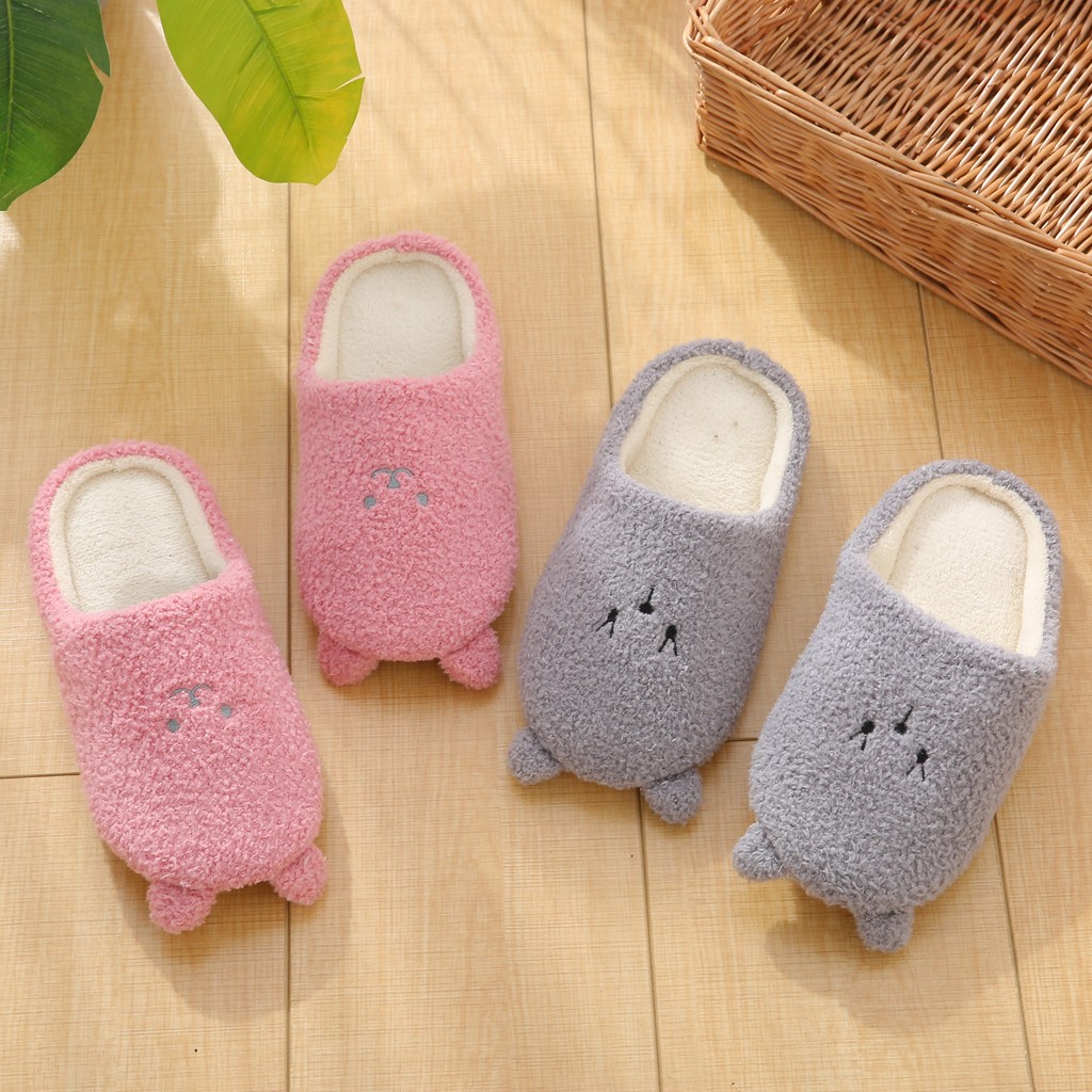 Vrouwen Leuke Cartoon Beer Slippers Winter Warm Flock Slaapkamer Slipper Indoor Platte Schoenen Zachte Pluche Slippers Zapatos De Mujer FN55