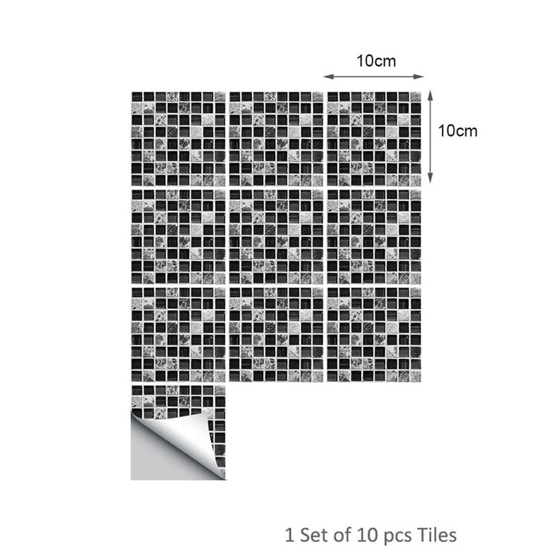 Pegatinas de azulejos negro blanco gris tono mosaico autoadhesivo duradero cocina materiales pegatinas pared para baño adhesivo agua D8H8