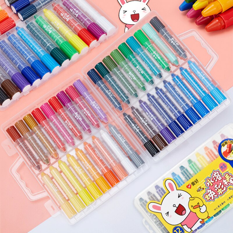 12/18/24/36 Crayons Cartoon children pastel washable rotating colorful stick water-soluble brush color pen kindergarten