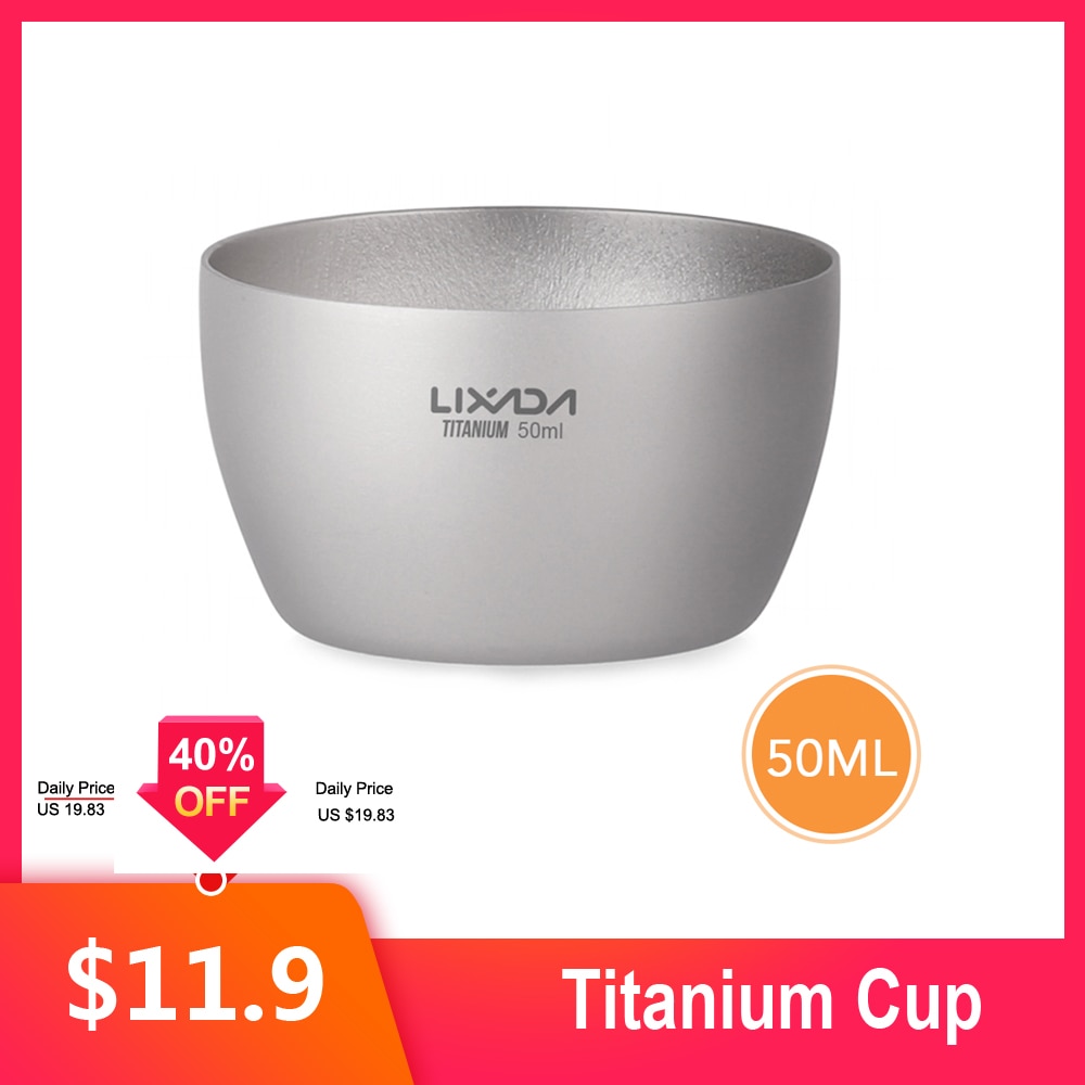 Lixada 1/2 stk 50ml dobbeltvægge titanium mini te kop vandkop hjemmekontor udendørs camping vandreture kaffe te kop krus