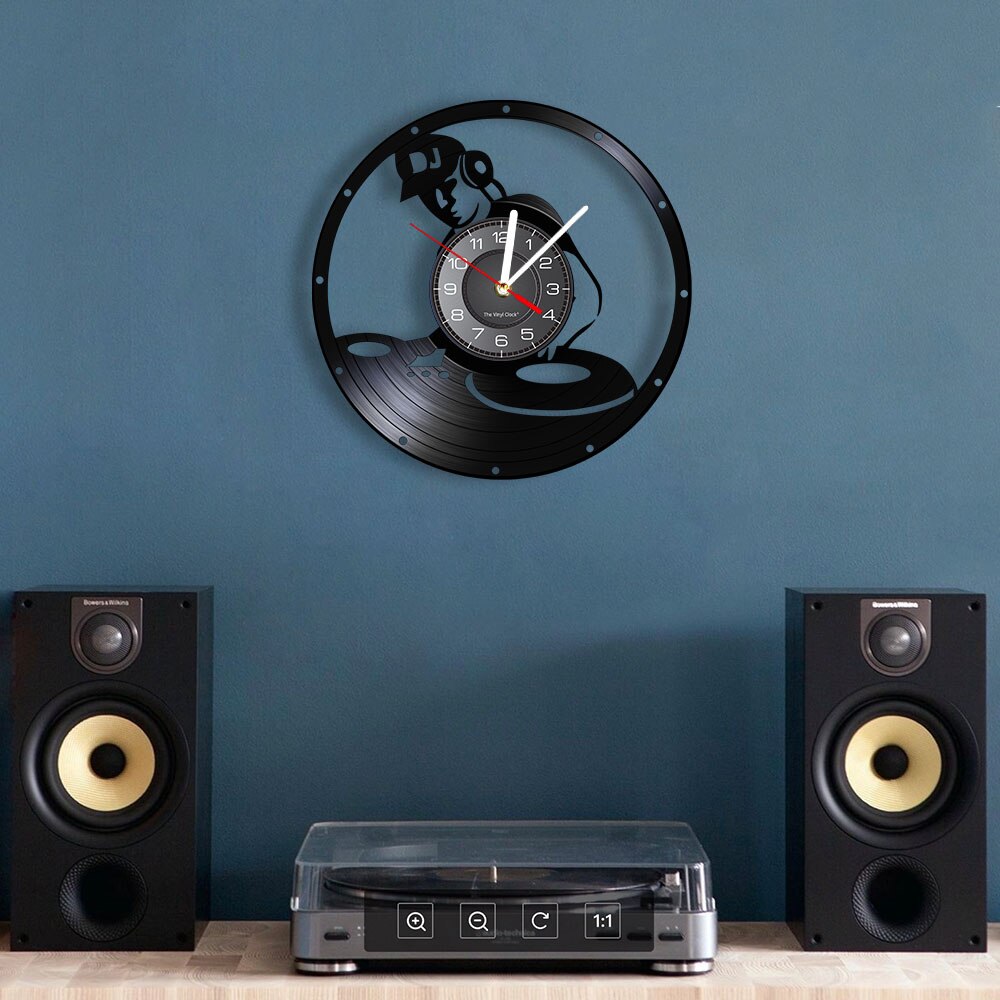 Horloge avec disque vinyle Vintage pour DJ | Décoration pour pièce de musique électronique disque de musique Jockey mixte, platine vinyle LP, horloge murale