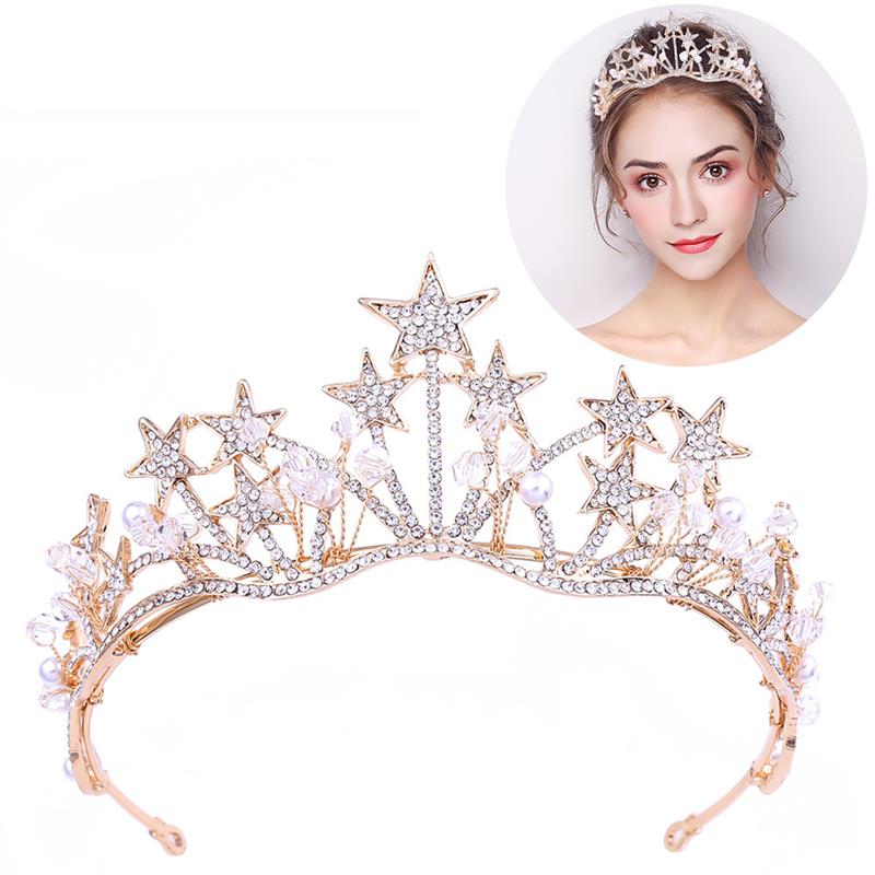 Bruidstiara handgemaakte prachtige ster bruidstiara kroon glanzende kroon haaraccessoires voor bruid