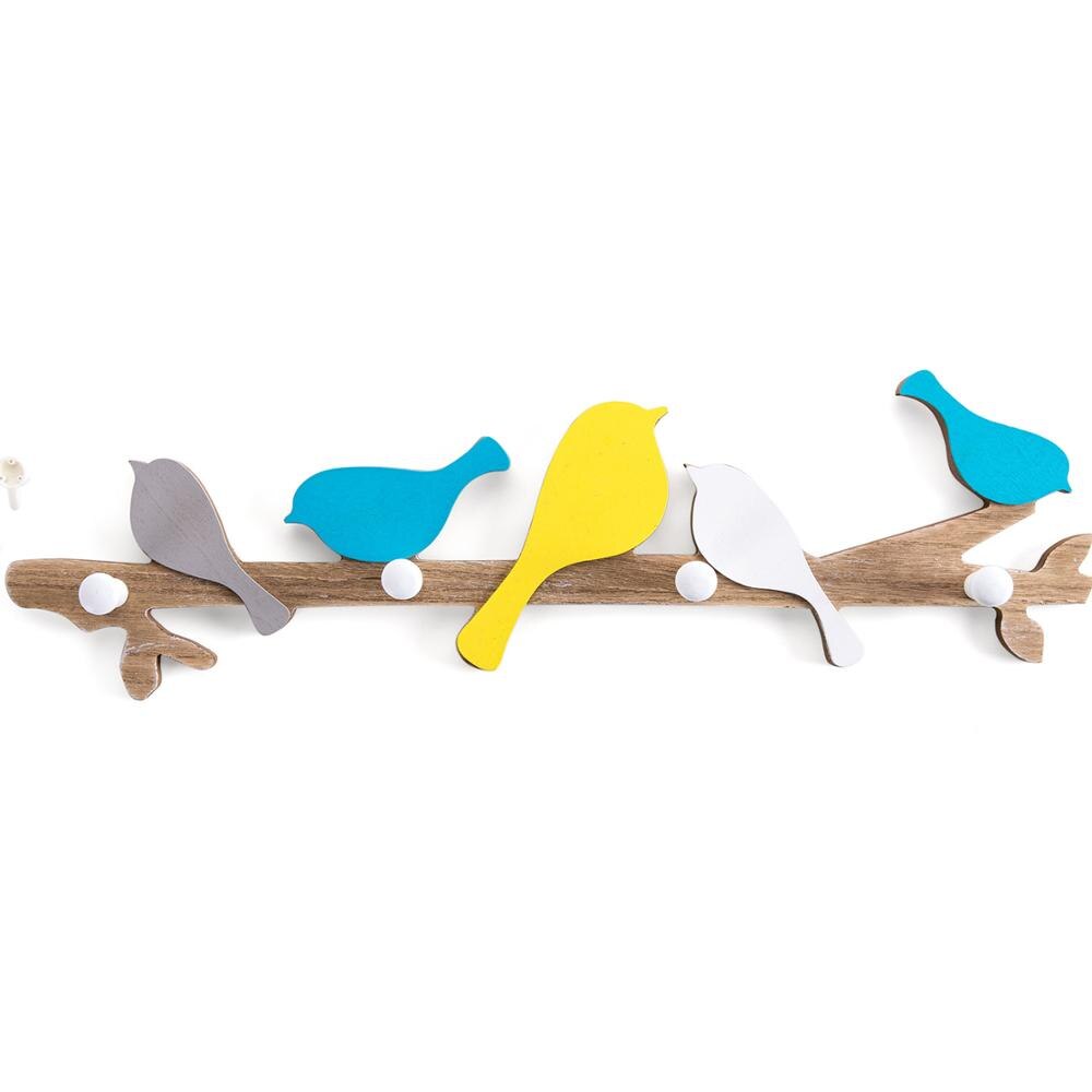 Houten Zingen Vogel Muur Hanger Haken Rek Kleren Hoed Sleutel Paraplu Organizer Met 4 Haken Kinderen Thuis Kamer Decoraties: Brons