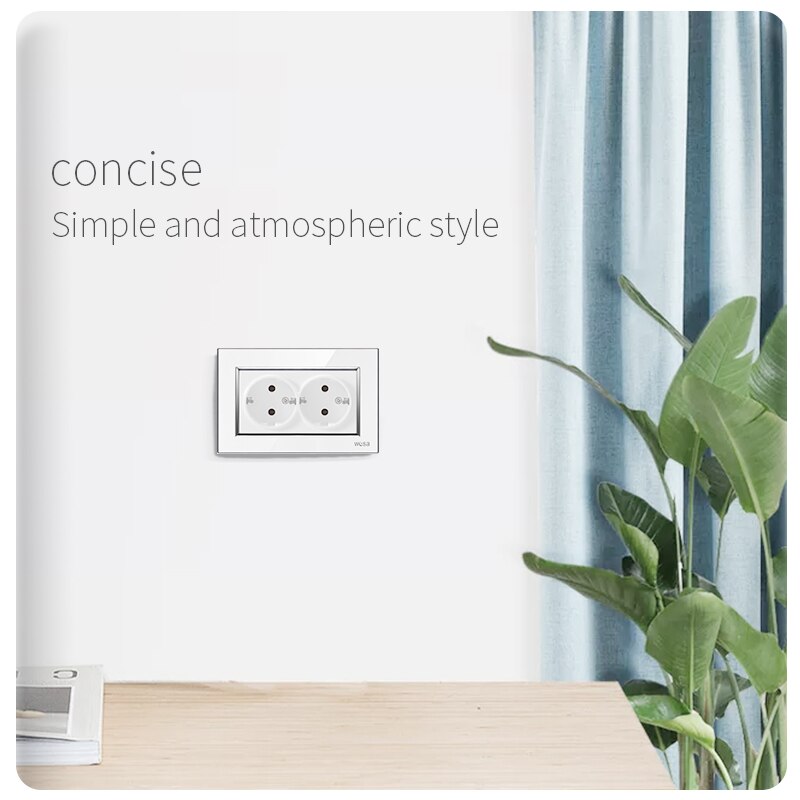 EU Two Socket White Acrylic Wall Schuko Socket Grounded 250V 10A Power Supply Wall Mount Charger Decorative Socket