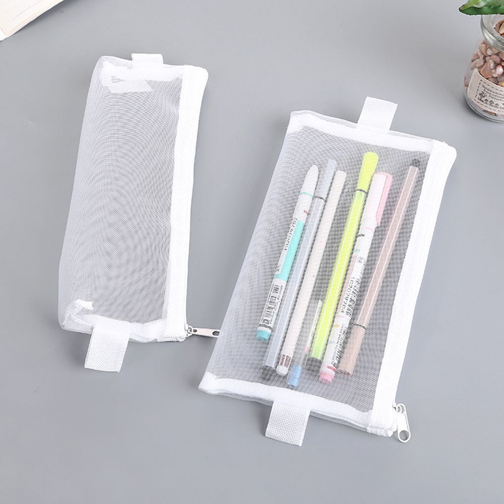 Simple Transparent Mesh Pencil Case Office Student Pencil Cases Nylon School Supplies Pen Box For Stationery Geometry Pencil Bag