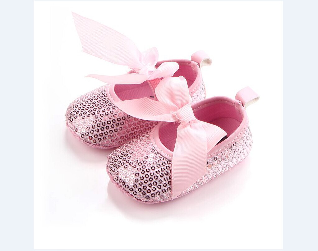 Bling Sparkle Sequins Ribbon Infant Newborn Baby Girl Boy Crib Shoes 0-18M: Pink / 13-18 Months