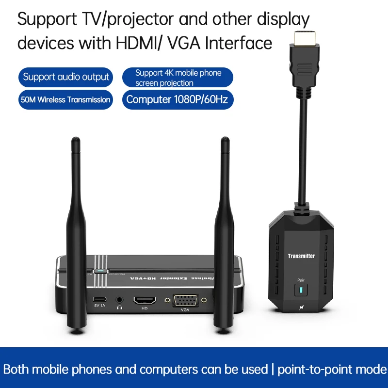 5G 4K 1080P 50M inalámbrico HDMI VGA transmisor de vídeo receptor extensor adaptador de pantalla Dongle para teléfono TV Monitor proyector PC