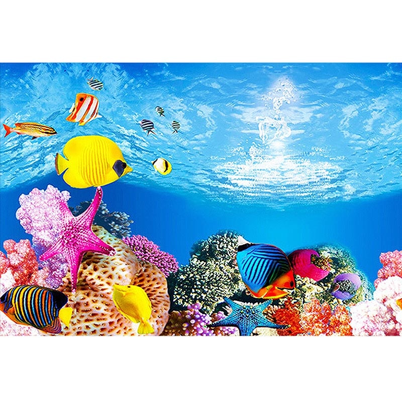 Fish Tank Background HD 3D Drawing Aquarium Glass Wall Background Drawing Double Sides Decorative Sticker: 50x82cm