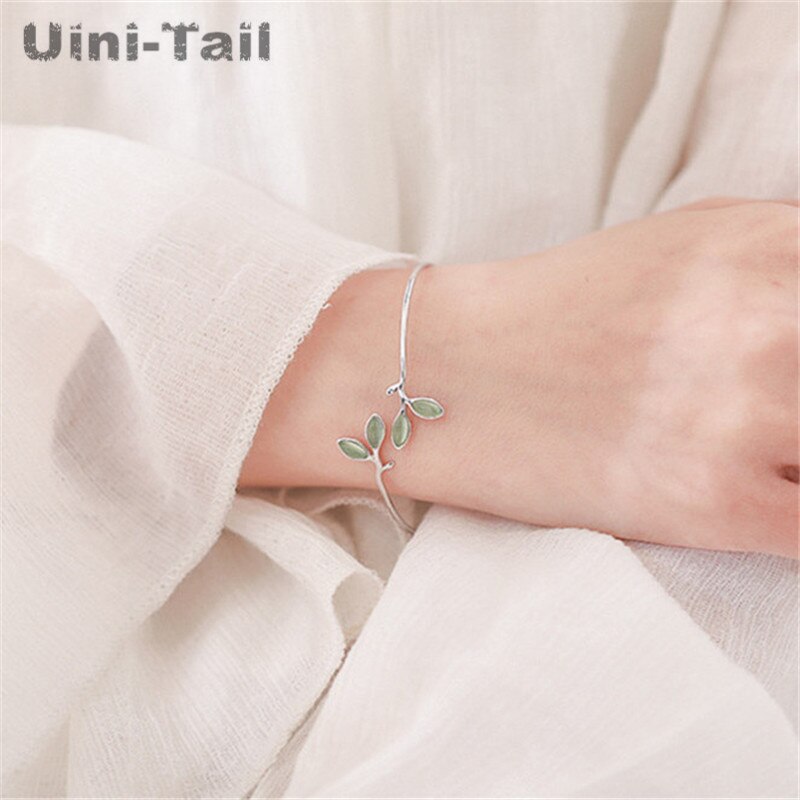 Uini-Staart 925 Tibetaans Zilver Kleine Verse Opaal Blad Armbanden Simple Mode Trend Wilde Armband GN327