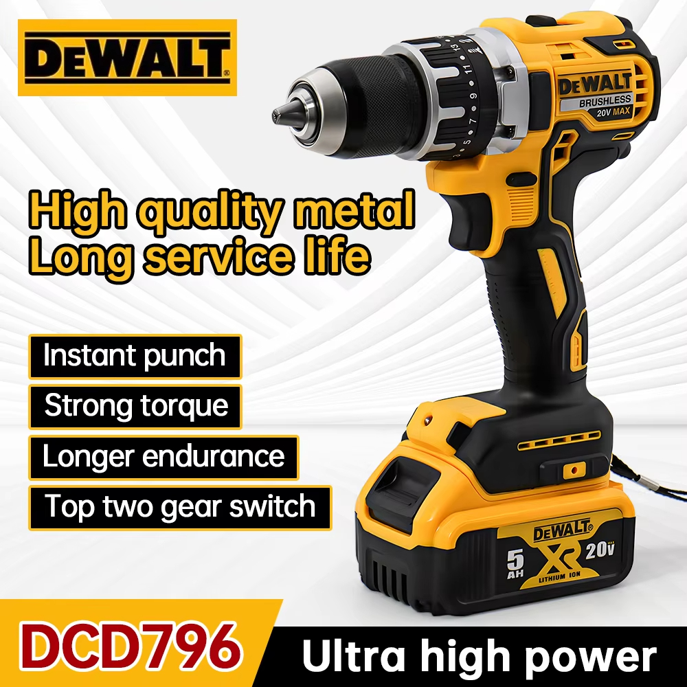Dewalt DCD796 13 mm bürstenlose Schlagbohrmaschine, multifunktionaler Akkuschrauber, wiederaufladbar, 20-V-Akku, Elektrowerkzeuge