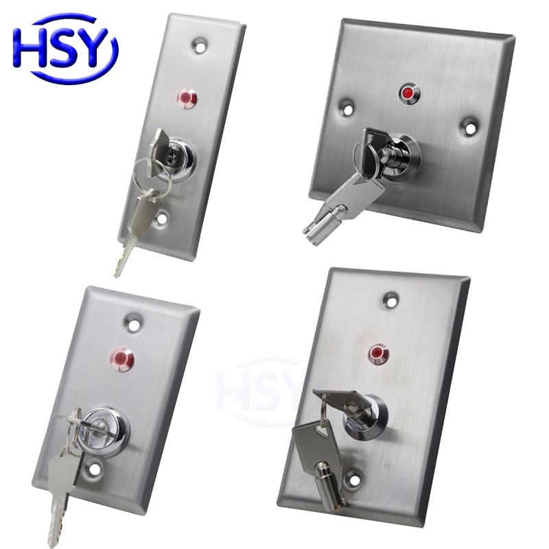 HSY Access Controller System Stainless Steel Key Switch with LED Emergency Push Exit Button Door Release Open Gate Lock