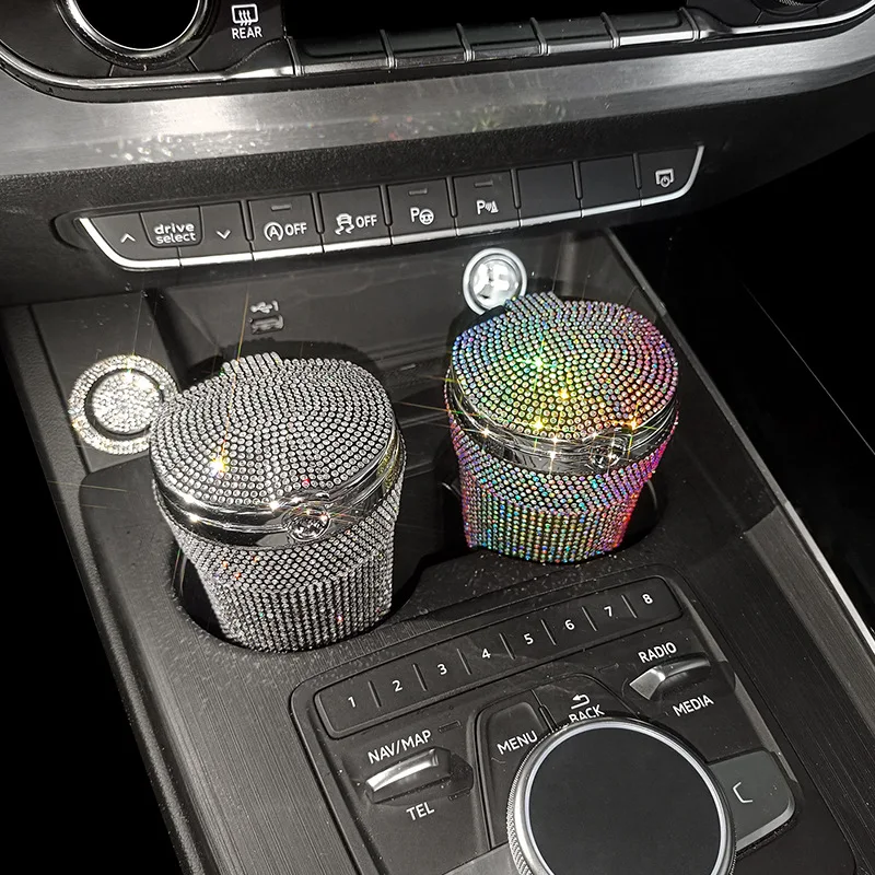 Cenicero de coche portátil para mujer, portavasos cilíndrico sin humo con indicador de luz LED azul, accesorios para coche