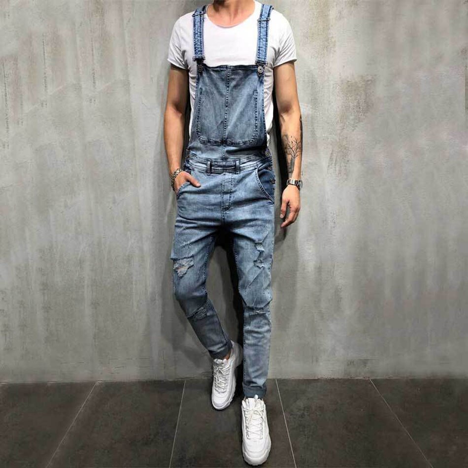Us størrelse menn ripped denim jumpsuit overall jean casual seler bukser menn hip hop jumpsuit jean bib pant streetwear: Gd731 / Xxl