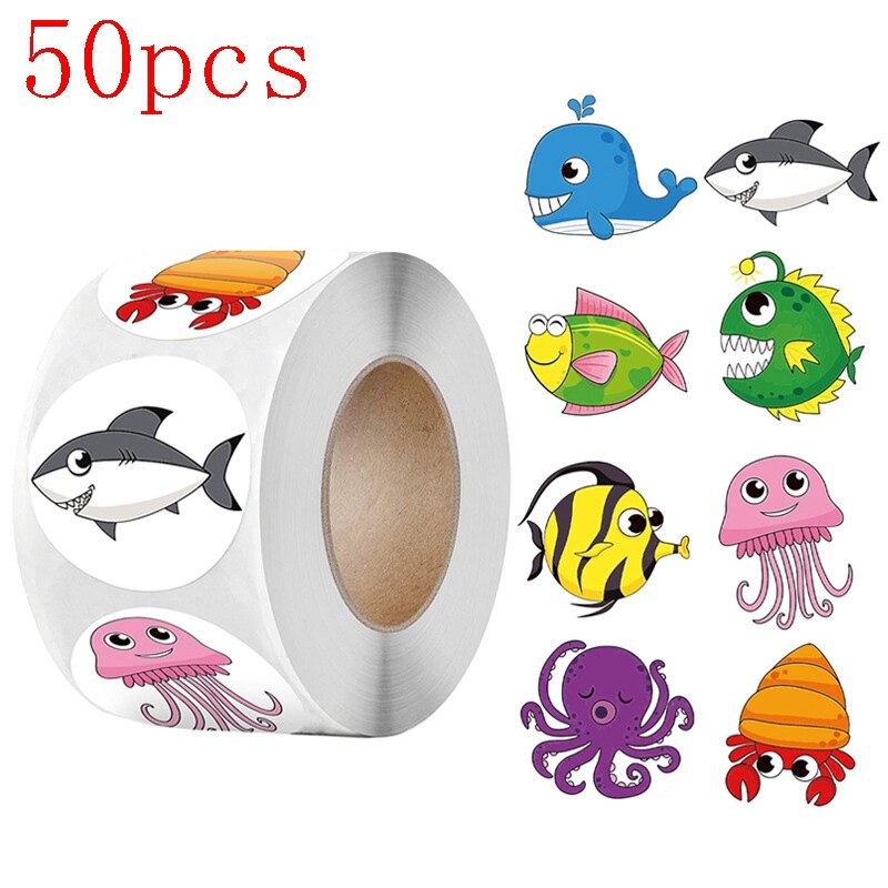 50-500pcs 1inch round good job cute animal teacher reward deco stickers korean logo stickers scrapbook paper Fridge stickers: HY2022-43-50pcs