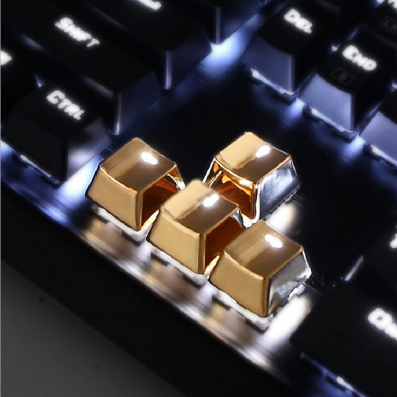 Metal translucent keycaps Mechanical keyboard metal keycaps WASD, arrow keys Golden translucent keycaps