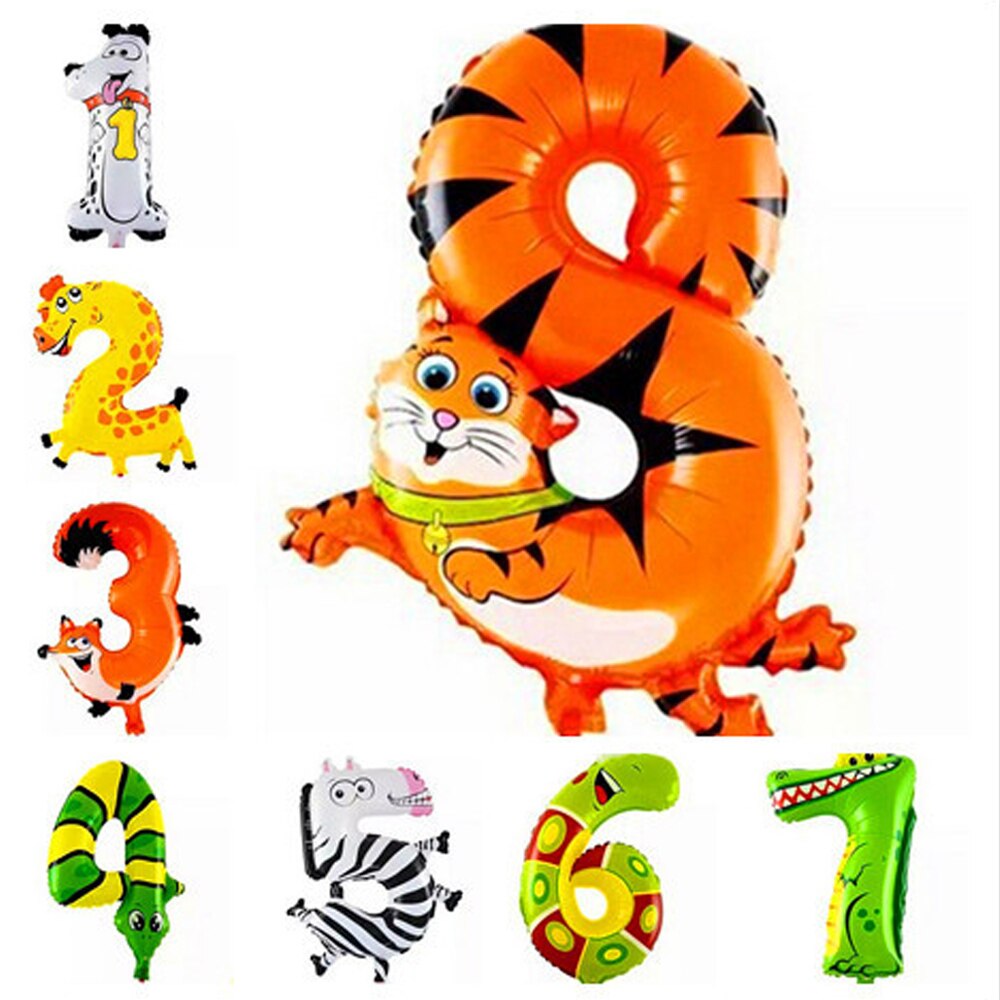 2 Stuks Animal Nummer Folie Opblaasbare Ballon Bruiloft Gelukkige Verjaardag Ballonnen Party Decor Kids Kinderen Speelgoed