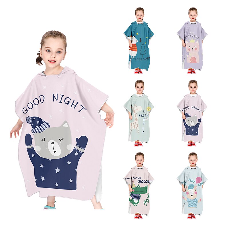 Kitten Kind Strand Veranderende Poncho Cartoon Meisjes Seaside Zonnebrandcrème Strand Gewaad Microfiber Snel Droog Hooded Handdoek Dieren Gedrukt