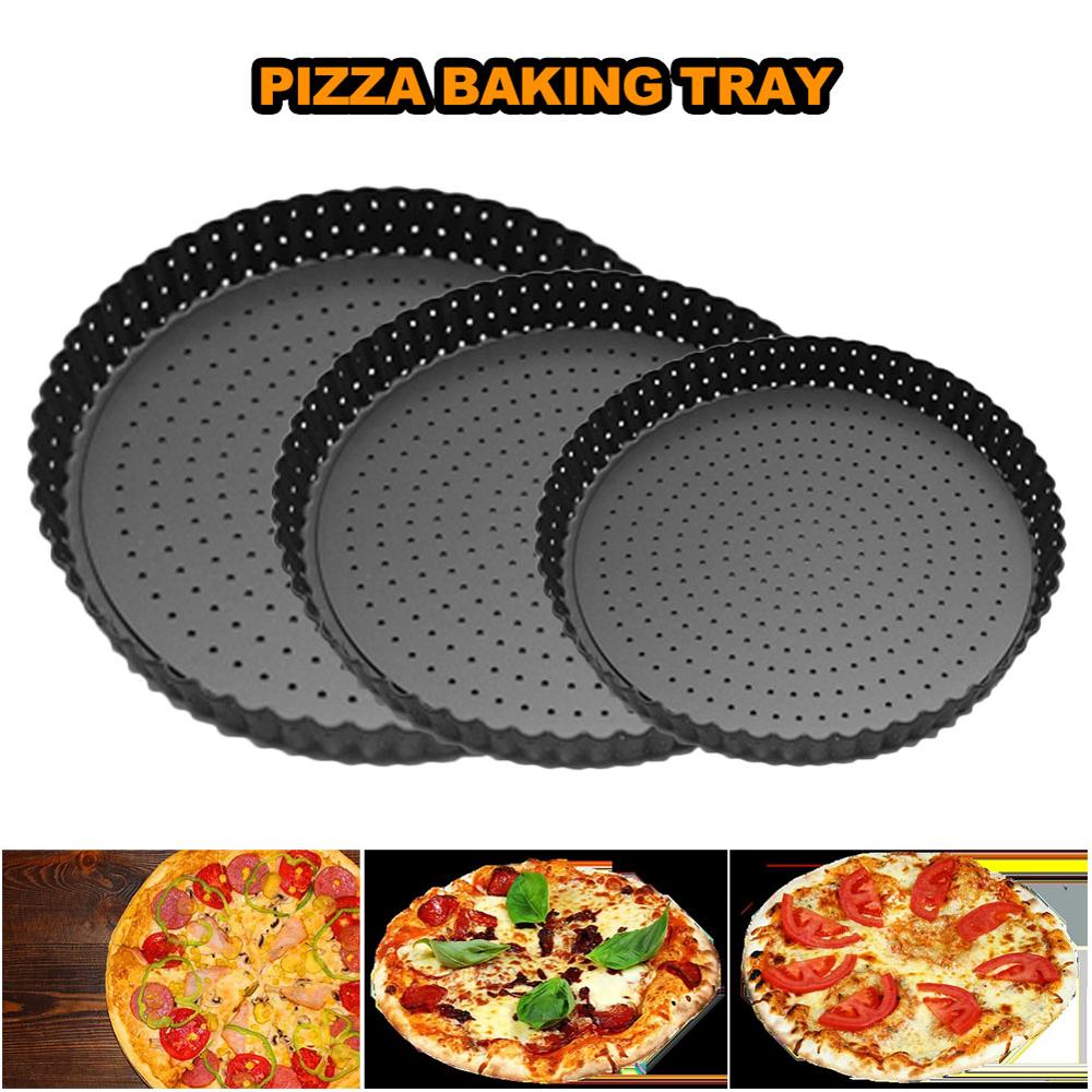 Kulstofstål non-stick gør-det-selv mikroovn pizza bagepande mesh plade plade bagegrej hjem køkken restaurant værktøj