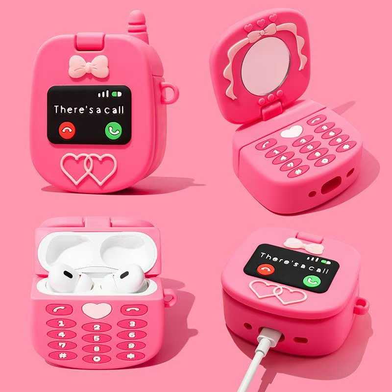Lindo modelo de teléfono móvil Kawaii Flip Mirror funda de silicona para auriculares para Airpods 4 3 1 Pro 2 Air Pods Pro2 Airpods4 funda para auriculares