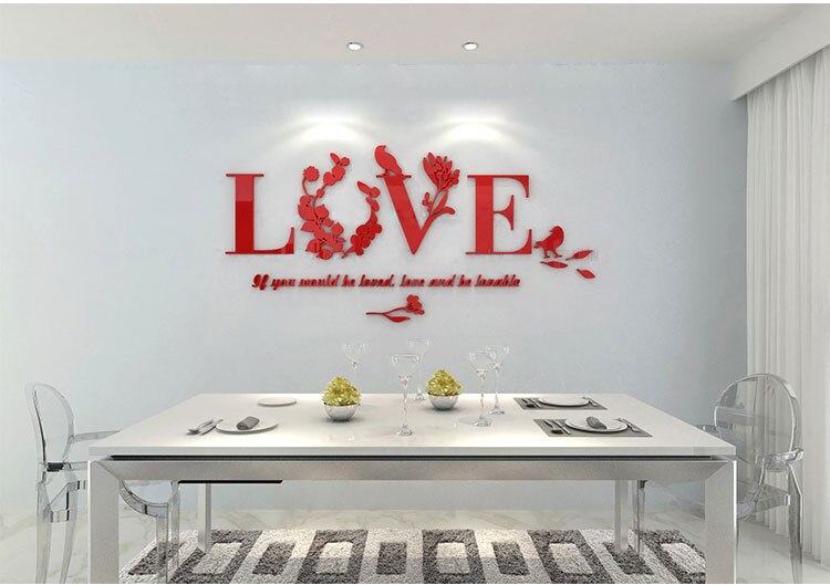 1 pièces amour coeur décor à la maison 3D miroir aime Stickers muraux citation fleur acrylique décalcomanie bricolage Art salon chambre miroir autocollant: Red