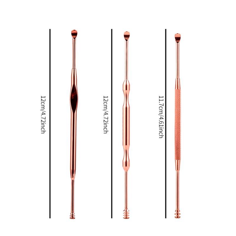 3 stks/set Rvs Oor Pick Double-ended Earpick Wax Remover Oor Cure Cleaner Lepel Oor Spiraal Schoonmaken Tool