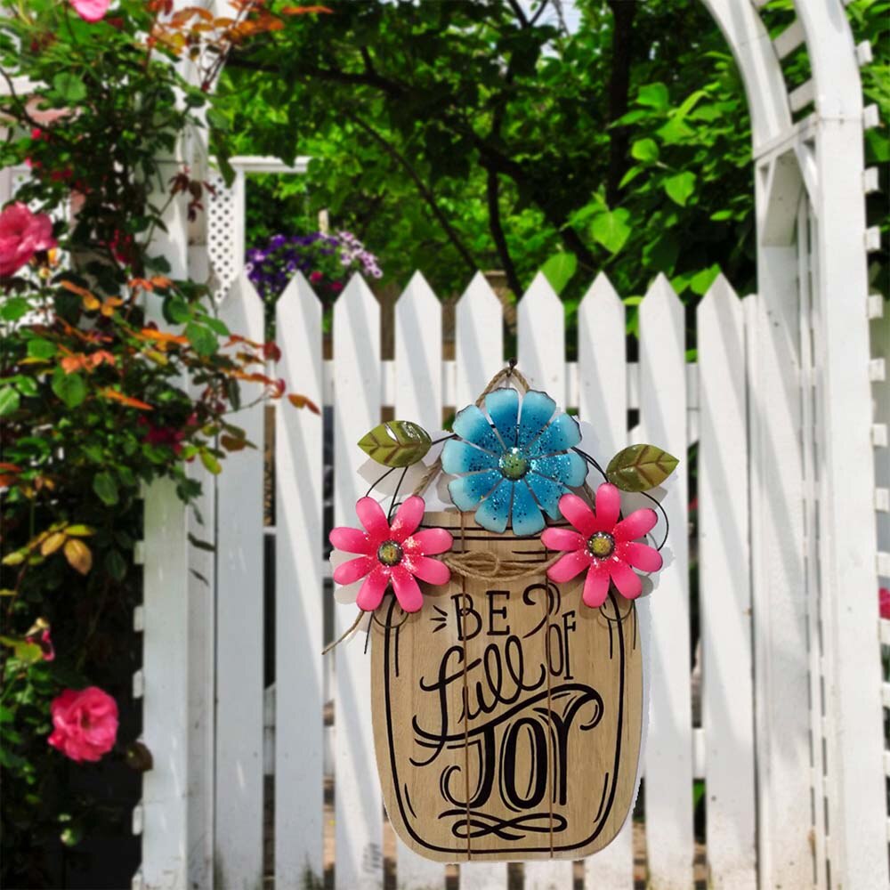 Sig de artesanía de madera para el hogar, cesta de flores de jardín de primavera, tablero colgante de Metal, cesta de Pascua y placa de hierro, decoración de Pascua