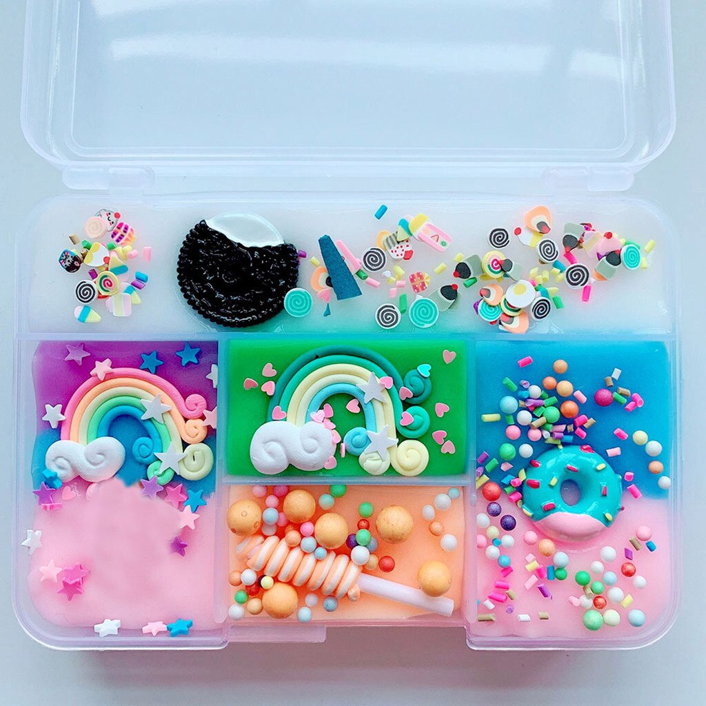 Diy Charms Slime Kit Kleur Modder Boxed Cherry Katoen Klei Leuke Elasticiteit Plasticine Blue Crystal Klei Stress Relief Speelgoed Kid: Clear