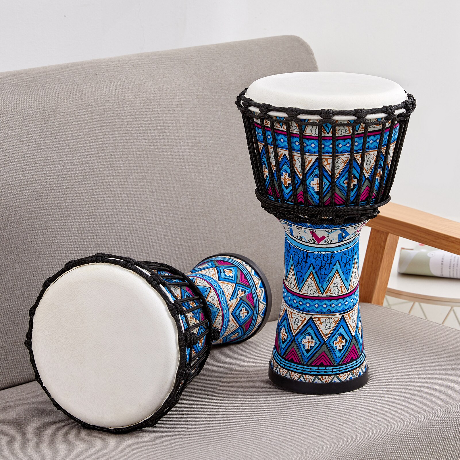 8 Inch Portable African Drum Djembe Hand Drum with Colorful Art Patterns Percussion Musical Instrument