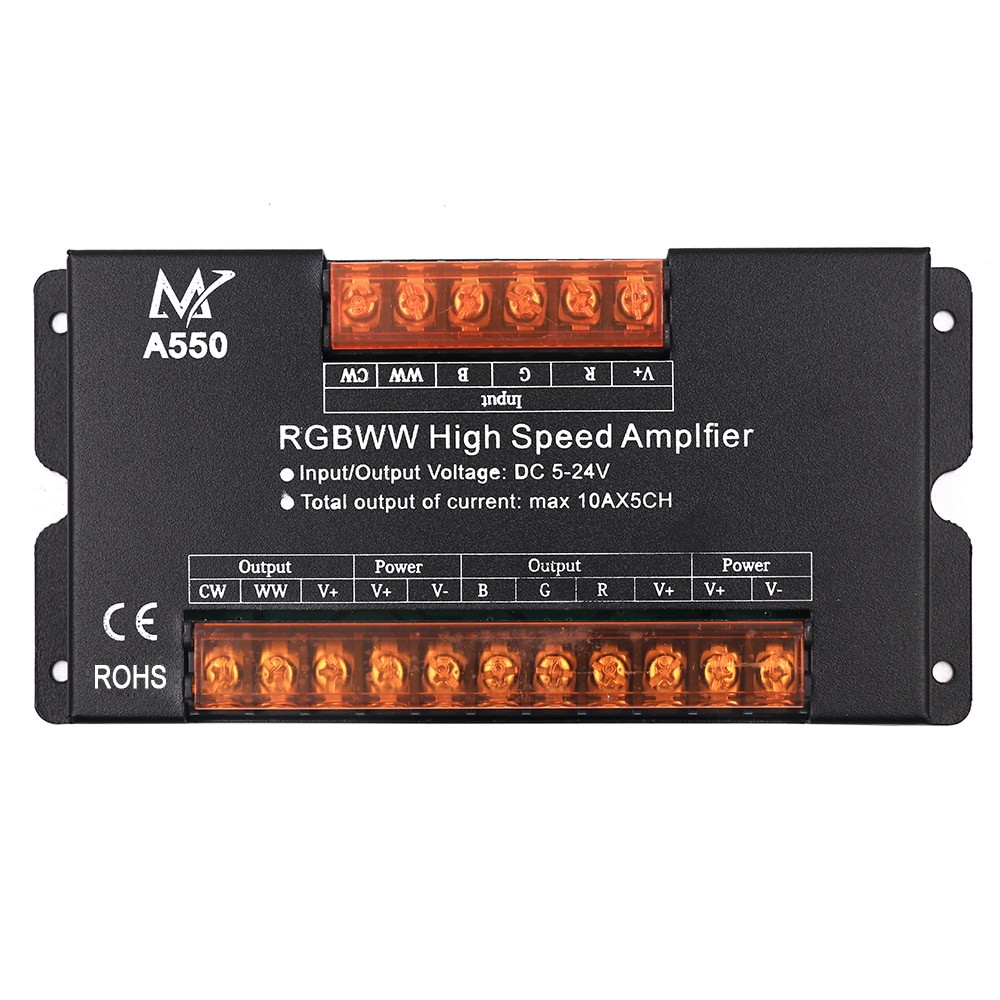 LED Strip Signaal Hoge Snelheid Versterker DC5-24V 50A 10Ax5CH Power Repeater Controller voor RGBCCT/RGBW/RGB LED Strip