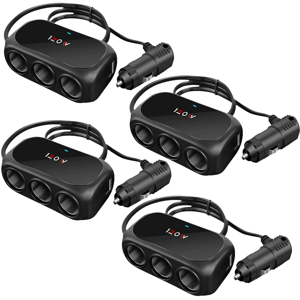 Encendedor de cigarrillos Universal de 120W, 12V, 24V, 3 vías, enchufe múltiple, cargador USB, adaptador Interior doble negro, divisor ABS, accesorio para coche: Naranja