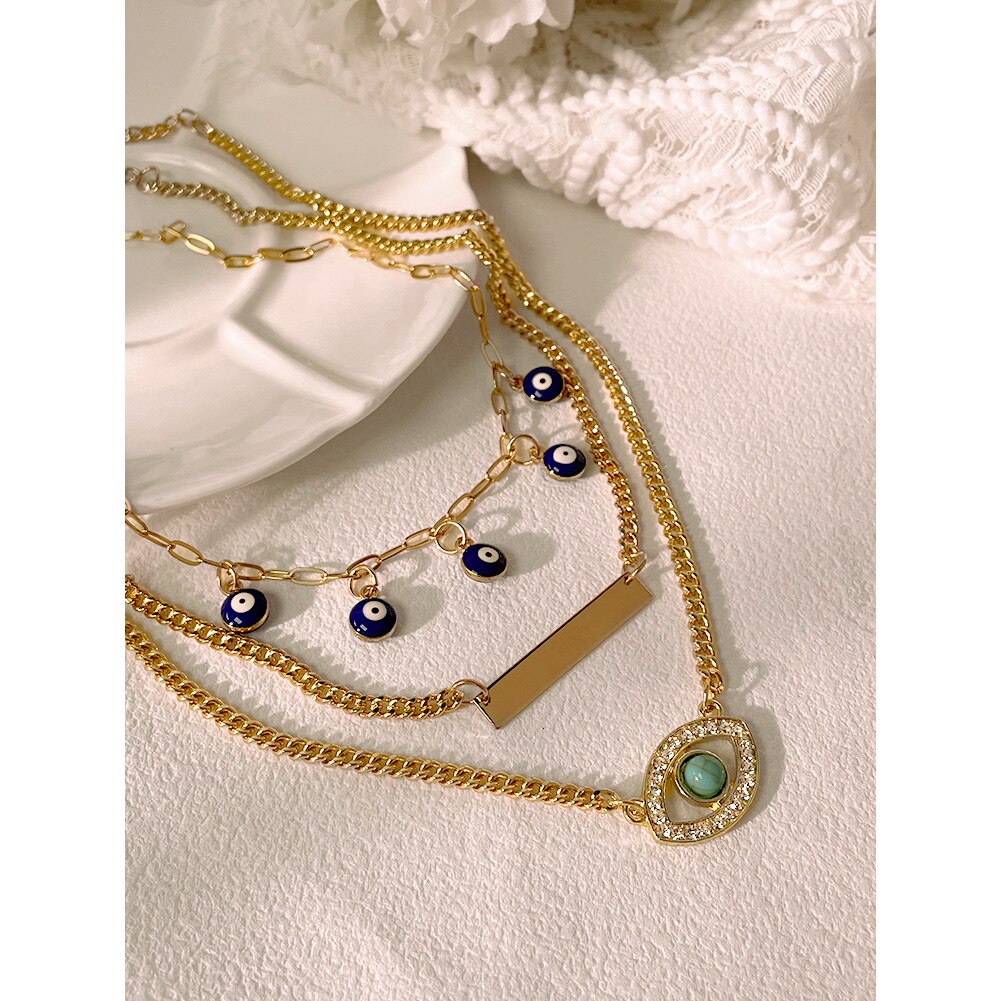 Voel Vintage Blue Evil Eyes Kralen Hanger Ketting Voor Vrouwen Turkse Turquoise Evil Eye Metalen Ketting Ketting Sieraden