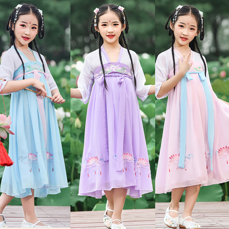 Meisjes Hanfu Chinese Oude Fee Elegante Kostuum Kinderen Chiffon Jurk Kinderen Tang-dynastie Folk Dance Stage Outfit DNV11947