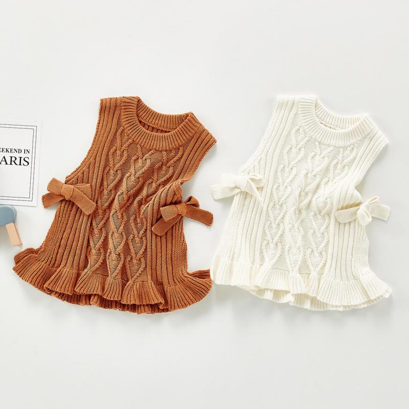 Herfst Kinderen Vesten Baby Meisjes Mouwloze Trui Meisjes Gebreide Vest Ruche Boog Baby Meisjes Bovenkleding