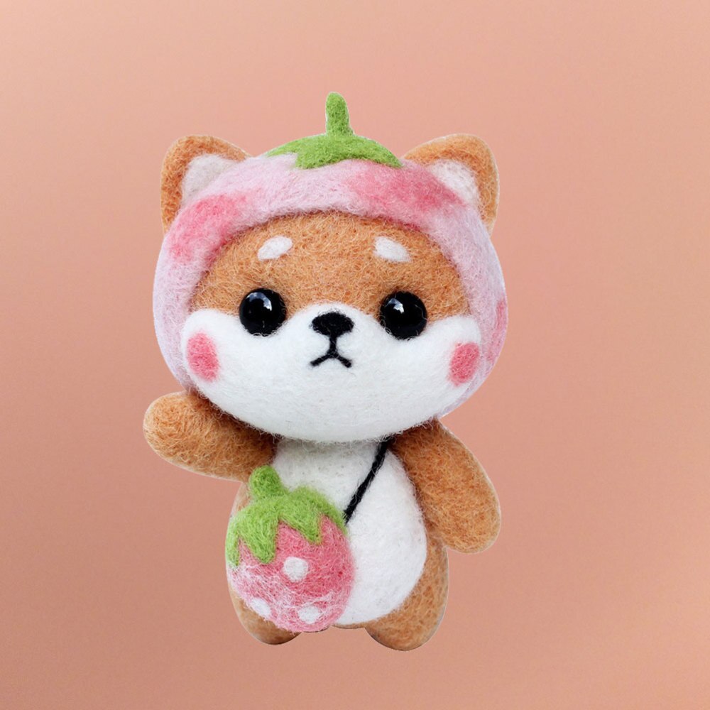 Kit de fieltro de lana para niños y adultos, Kit de aguja para manualidades de felpa de perro de dibujos animados, suministros de fieltro, manualidades de manualidades para el hogar, (Akita): Pink