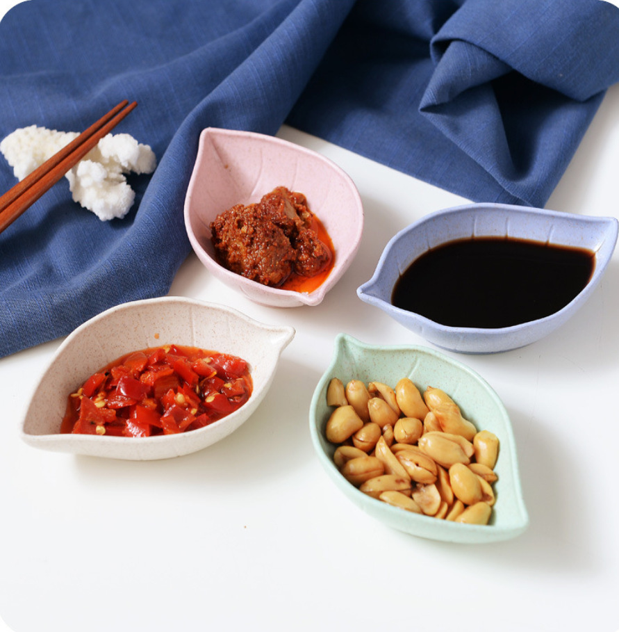 Assiettes à assaisonnement en forme de feuille, assiette à Sauce, vinaigre saveur de sel, blé fournitures de cuisine polyvalentes petit déjeuner 1 pièce